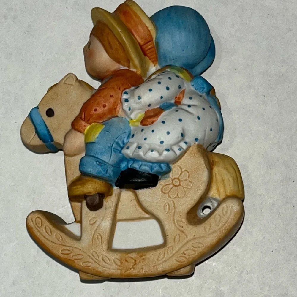 Vintage Holly Hobbie 1981 Figurine Riding a Horse With Brother‎ Robby